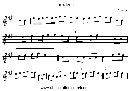 Laridenn - staff notation
