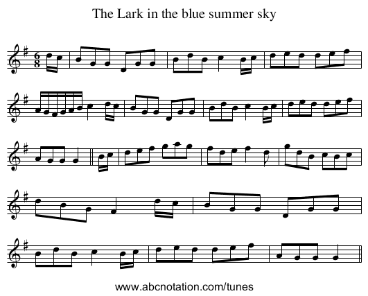 Lark in the blue summer sky, The - staff notation