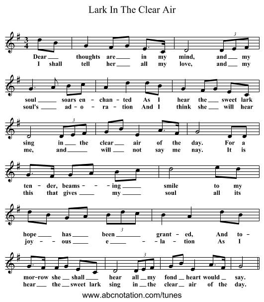 Lark In The Clear Air - staff notation