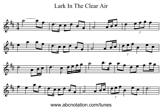 Lark In The Clear Air - staff notation