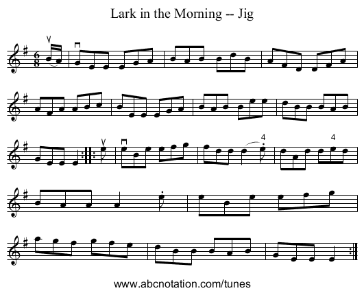 Lark in the Morning -- Jig - staff notation