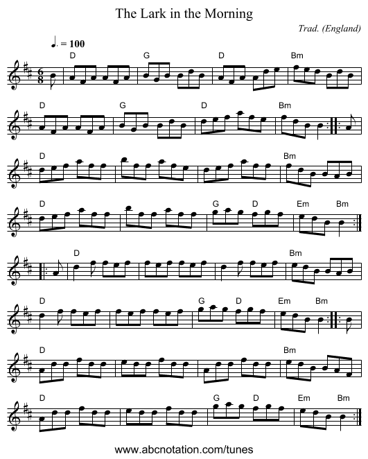 Lark in the Morning, The - staff notation