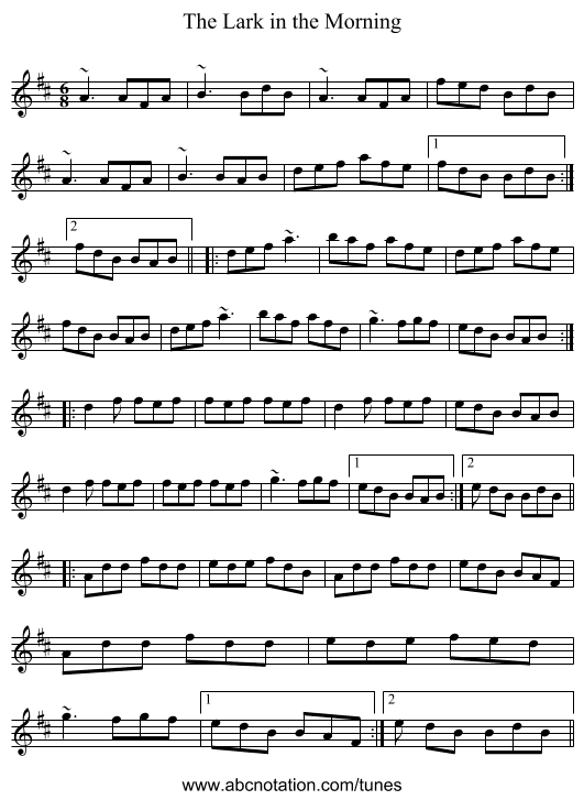 Lark in the Morning, The - staff notation
