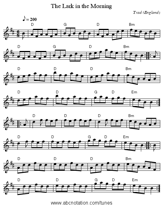 Lark in the Morning, The - staff notation