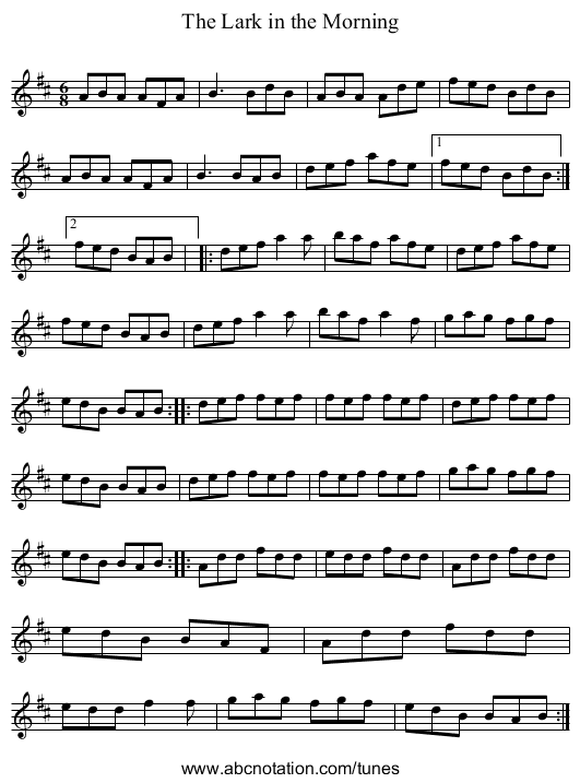 Lark in the Morning, The - staff notation