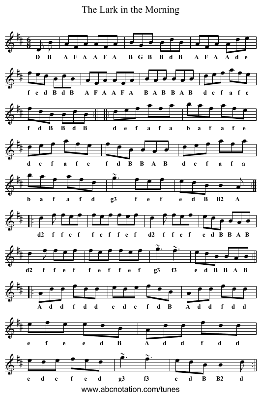 Lark in the Morning, The - staff notation