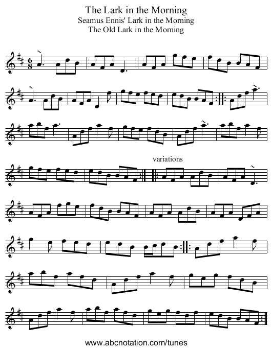 Lark in the Morning, The - staff notation