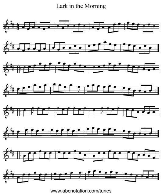 Lark in the Morning - staff notation