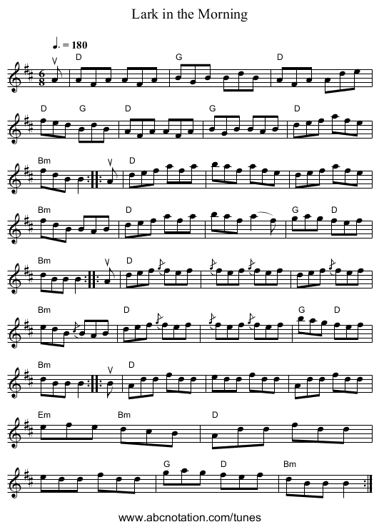 Lark in the Morning - staff notation