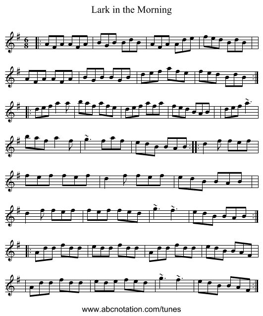 Lark in the Morning - staff notation