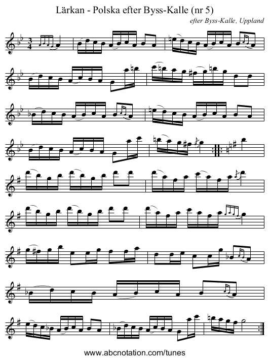 Lärkan - Polska efter Byss-Kalle (nr 5) - staff notation