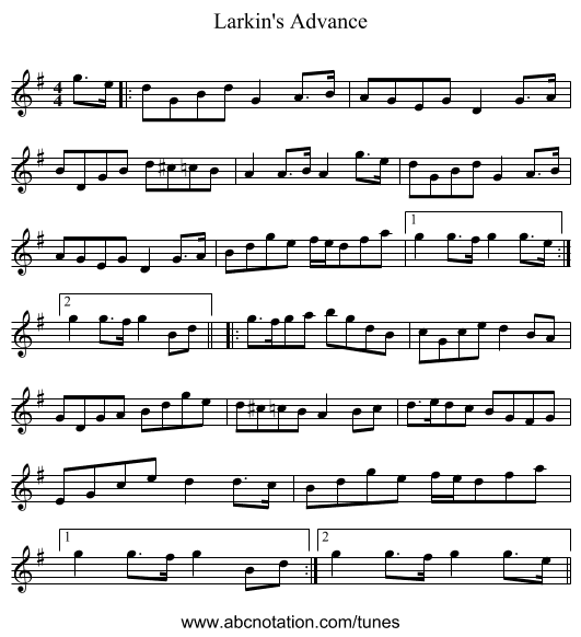 Larkin's Advance - staff notation