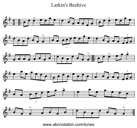 Larkin's Beehive - staff notation