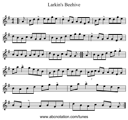 Larkin's Beehive - staff notation