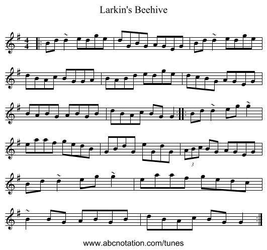 Larkin's Beehive - staff notation
