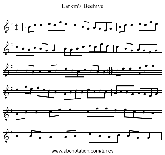 Larkin's Beehive - staff notation