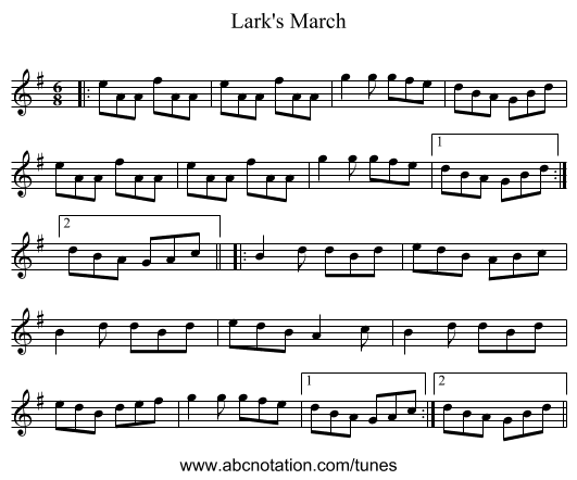 Lark's March - staff notation