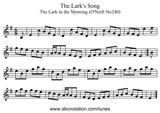 Lark's Song, The - staff notation