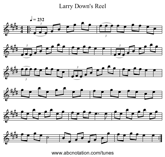 Larry Down's Reel - staff notation