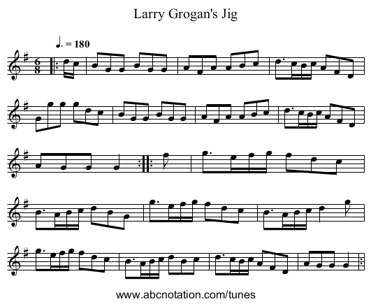Larry Grogan's Jig - staff notation