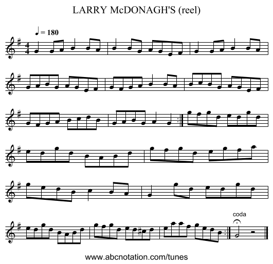 LARRY McDONAGH'S (reel) - staff notation