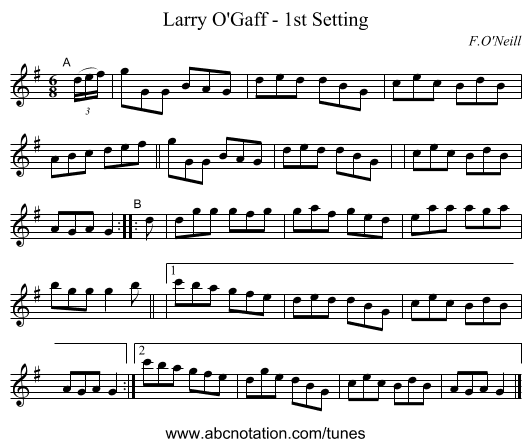 Larry O'Gaff - 1st Setting - staff notation