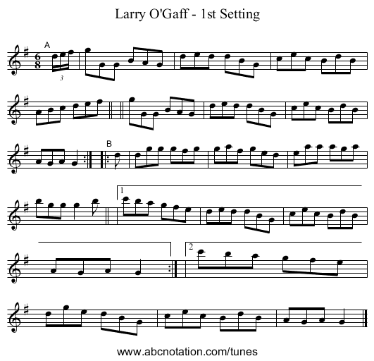 Larry O'Gaff - 1st Setting - staff notation