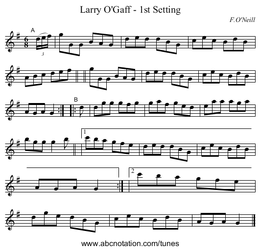 Larry O'Gaff - 1st Setting - staff notation