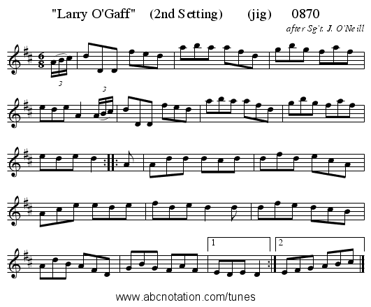 Larry O'Gaff (2nd Setting) (jig) 0870 - staff notation