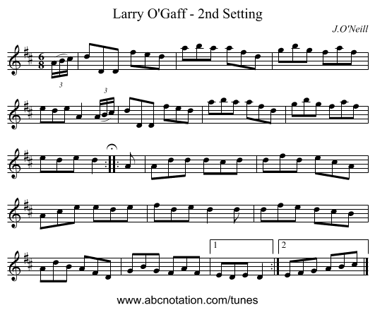 Larry O'Gaff - 2nd Setting - staff notation