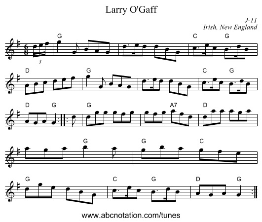 Larry O'Gaff - staff notation