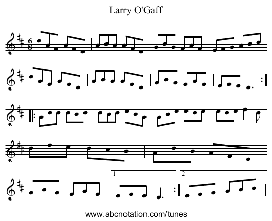 Larry O'Gaff - staff notation