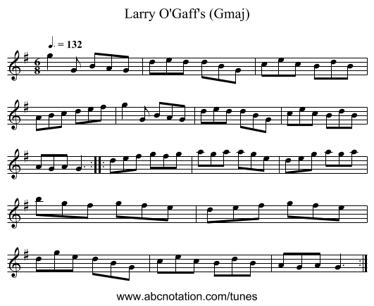 Larry O'Gaff's (Gmaj) - staff notation