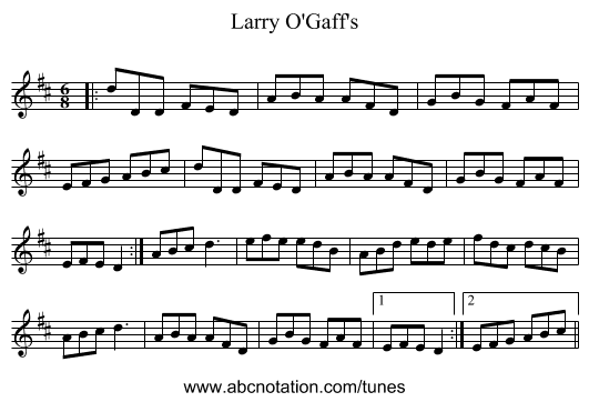 Larry O'Gaff's - staff notation