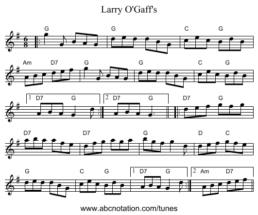 Larry O'Gaff's - staff notation