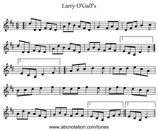 Larry O'Gaff's - staff notation