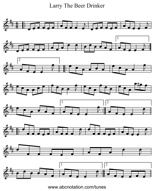 Larry The Beer Drinker - staff notation