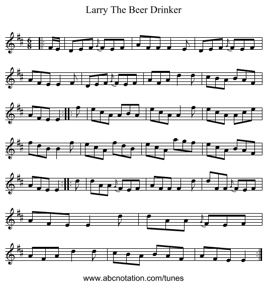 Larry The Beer Drinker - staff notation