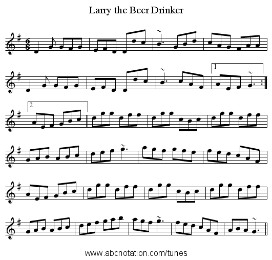 Larry the Beer Drinker - staff notation