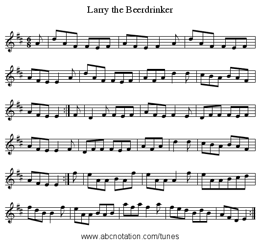 Larry the Beerdrinker - staff notation