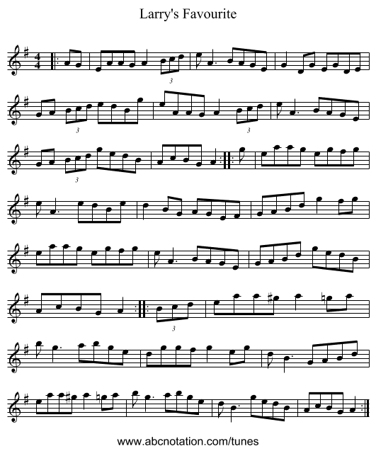 Larry's Favourite - staff notation