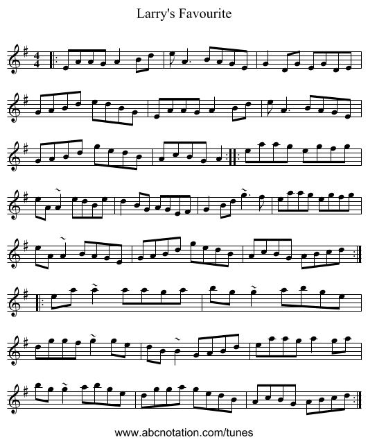 Larry's Favourite - staff notation