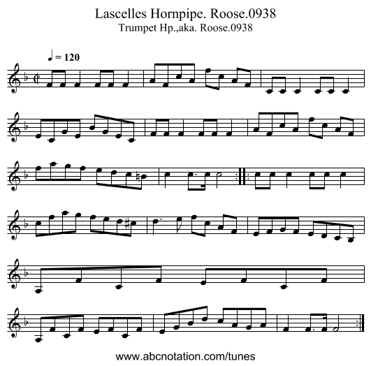 Lascelles Hornpipe. Roose.0938 - staff notation