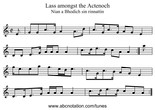 Lass amongst the Actenoch - staff notation