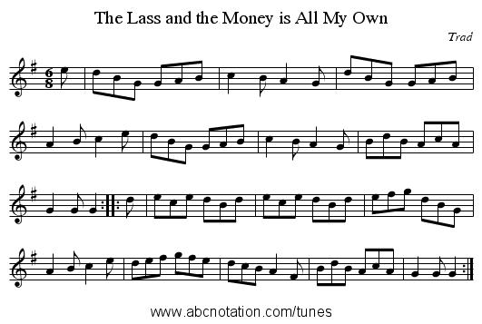Lass and the Money is All My Own, The - staff notation