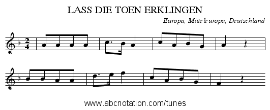 LASS DIE TOEN ERKLINGEN - staff notation