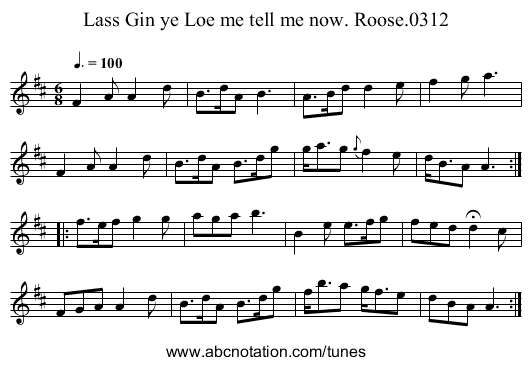 Lass Gin ye Loe me tell me now. Roose.0312 - staff notation