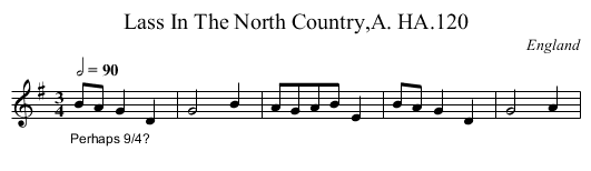 Lass In The North Country,A. HA.120 - staff notation