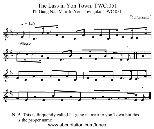 Lass in Yon Town. TWC.051, The - staff notation