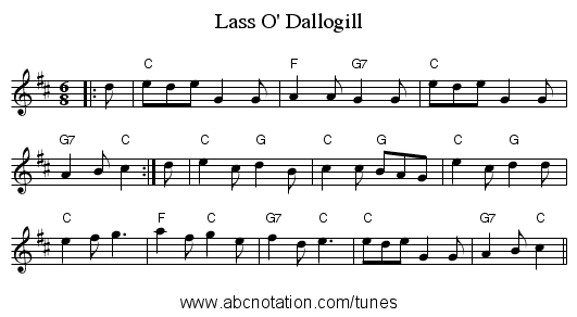 Lass O' Dallogill - staff notation